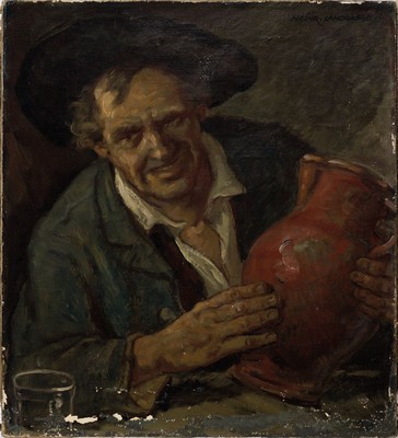 Heinrich Landgrebe, geb. 1908 München - ?, Studium an der Akademie München "Ein guter Jahrgang" so verso bez., datiert 1948, Bauer mit ...
