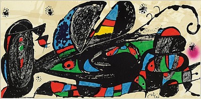Joan Miro, 1893 Barcelona-1983 Palma, Konvolut von Farblithographien, 1x Iran (1975) u. 1x Denmark (1975), Auflage 3000 Exemplare, erschienen 1974-75 ...