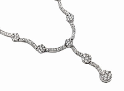 14 kt Gold Brillant-Collier, WG 585/000, Brillanten zus. ca. 2.60 ct Weiß/si, L. ca. 42cm, Kastenschloß mit Sicherheitsacht, ca. 19.56