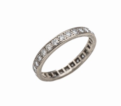 14 kt Gold Brillant-Ring, WG 585/000, 28 Brillanten zus. ca. 1.1 ct Weiß/si-p (2 Steinebesch.), RW 55, ca. 3.0 g
