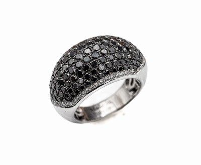 18 kt Gold Diamant-Ring, WG 750/000, 56 Brillanten Weiß/si und 132 schwarze Diamanten (beh.) total ca. 3.5 ct, RW 54, ca. 10.6 g