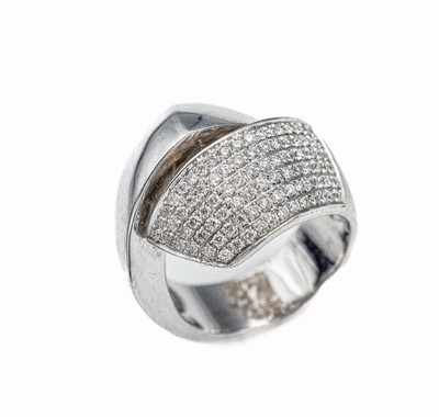 18 kt Gold Brillant-Ring, WG 750/000, 88 Brillanten zus. ca. 0.90 ct Weiß/si-p, RW 56, ca. 13.1 g