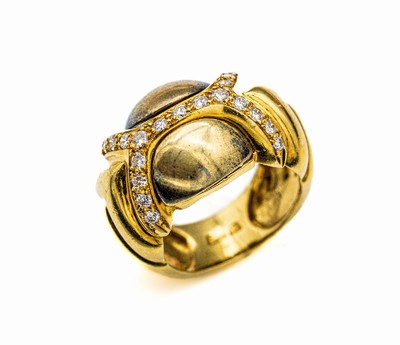 18 kt Gold Ring mit Brillanten, GG 750/000, symm. Gestaltung, 21 Brillanten zus. ca. 0.30 ct Weiß/si, RW 52, ca. 12.2 g
