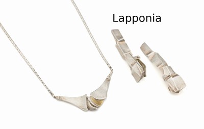 Konvolut LAPPONIA Schmuck, 925er Silber, best. aus: Paar Ohrclips L ca. 5 cm, beweglichCollier (unsign.) L ca. 42 cm, Karabinerschließe