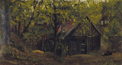 August Croissant, 1870-1941 Landau, Mühle im Wald, Öl/Malkarton, rechts unten sign., ca. 37x67cm, R. ca. 47x78cm