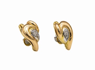 Paar 18 kt Gold Diamant Ohrhänger, GG/WG 750/000, in WG gefasste Diamanten zus. ca. 0.16 ct Weiß/si, ca. 8.1 g