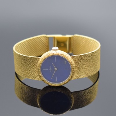MILUS Damenarmbanduhr in GG 750/000, Schweiz um 1965, Handaufzug, GG 750/000 Band, Boden aufgedr., Lapislazuli-Zifferbl. riss., gold. Zeiger, sign. ...