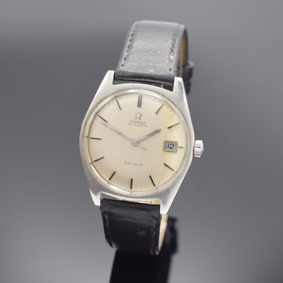 OMEGA Geneve Herrenarmbanduhr in Stahl Referenz 166.041, Schweiz um 1969, Automatik, verschr. Geh., orig. Glas und Krone, silb. Zifferbl. pat., silb. ...