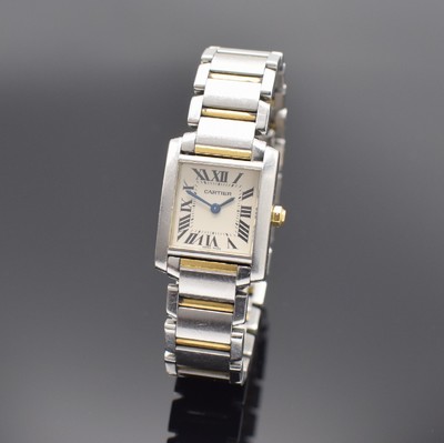 CARTIER Tank Francaise Damenarmbanduhr Referenz 2384, Schweiz um 2005, quarz, Edelstahl/Gold kombiniert inkl. Gliederband m. dopp. Faltschl., Boden ...