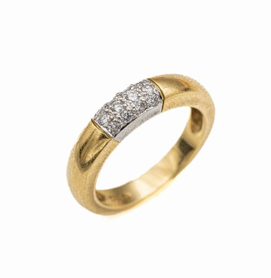 14 kt Gold Brillant Ring, GG/WG 585/000, inWG gefasste 12 Brillanten zus. ca. 0.12 ct Weiß/si, RW 60, ca. 6.7 g, Meistermarke ODENWALD