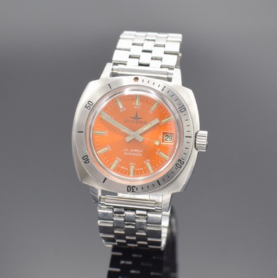 DUGENA Submersible 666 Feet ausgefallene und seltene Taucheruhr in Stahl Referenz 61156, Schweiz um 1970, Automatik, verschr. Geh., neutr. Stahlband, ...