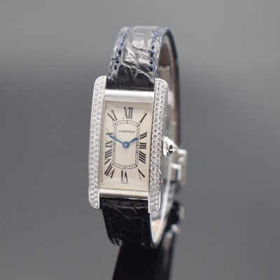 CARTIER Tank Americaine Damenarmbanduhr in WG 750/000 mit Diamantenbesatz Referenz 1713, Schweiz um 2005, quarz, rechteckiges Gehäuse und Krone ...