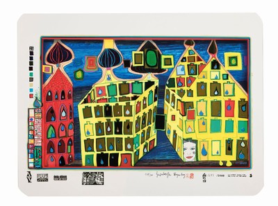 Friedensreich Hundertwasser, 1928-2000, Serigraphie in 29 Farben, 630A "Mit der Liebe warten tut weh, wenn die Liebe woanders ist", Blatt 3 ...