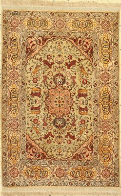 Hereke Seide fein, signiert, Türkei, um 1950, reine Naturseide, ca. 110 x 75 cm, ca. 1,0 Mio. Kn/qm, (Metallbroschiert), EHZ: 1-2