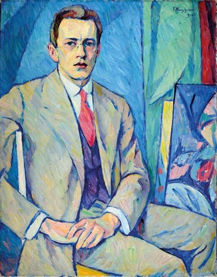 Paul Neresheimer, 1895 Amsterdam-1933 München, Dreiviertelporträt eines sitzenden Mannes, Öl/Lwd, rechts oben signiert und dat. 1914, ca. 114x90cm