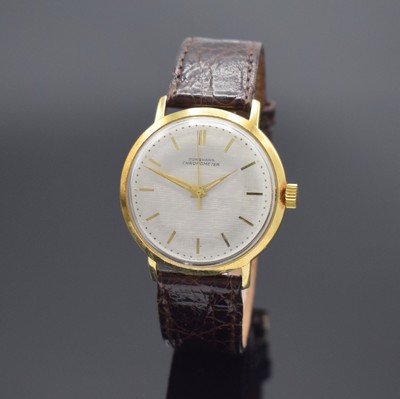 JUNGHANS Chronometer Armbanduhr in GG 585/000, Deutschland um 1956, Handaufzug, verschr. Geh., silb. Schraffur-Zifferbl., gold. Indices, gold. ...