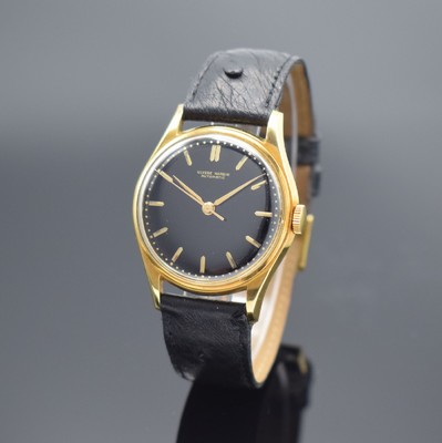 ULYSSE NARDIN Herrenarmbanduhr in GG 750/000, Schweiz um 1960, Automatik, 3-tlg. Geh., Boden und Glasrand aufgedr., wunderbares schwarzes ...
