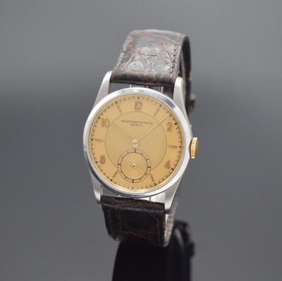 VACHERON & CONSTANTIN seltene Herrenarmbanduhr in Stahl, Schweiz um 1945, Handaufzug, 3- teil. Geh., Boden und Glasrand aufgedr., orig. gold. ...