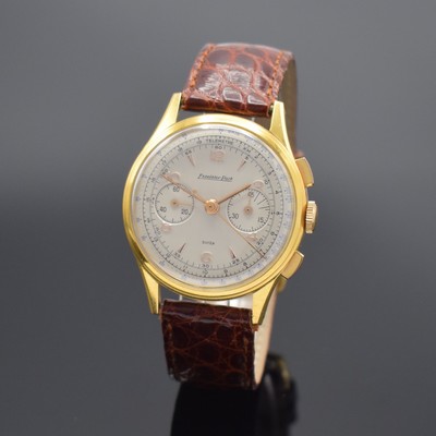 EXCELSIOR PARK Kaliber 4 vergoldeter Schaltradchronograph, Schweiz um 1950, Handaufzug, 3-tlg. Geh. m. aufgedr. Stahlboden, silb. Zifferbl., rotgold. ...