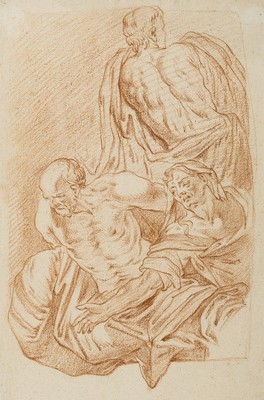 Zuschreibung: Christian Bernhard Rode (1725-1797), 2 Zeichnungen, Rötel auf Papier, Hieronymus als Asket und Figurengruppe wohl als Teil einer ...