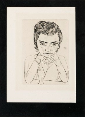 Max Beckmann, 1884-1950, Bildnis Naila mit aufgestützten Armen, Radierung von 1923, Lichtrand, ca. 21x15cm, u.Gl., R. ca. 55x45cm