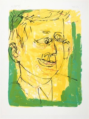 Georg Baselitz, geb. 1938, Dreimalportrait, Farblithographie von 1997, handsigniert und dat., num. 32/100, ca. 65x48cm, u.Gl., R. ca. 81x61cm