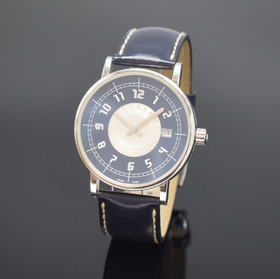 MONTBLANC Summit Herrenarmbanduhr Referenz 7045, Schweiz um 2005, quarz, 2-teil. Edelstahlgehäuse, Boden aufgedr., orig. Lederband m. Dornschl., ...