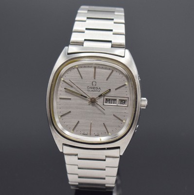 OMEGA Quartz Herrenarmbanduhr mit Tag und Datum Referenz 196.0066, Schweiz um 1974, quarz, Stahlgeh. inkl. orig. Gliederband m. Faltschl., Boden ...
