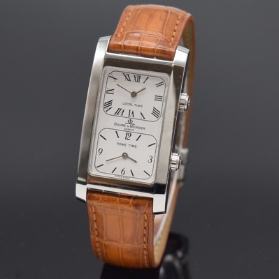 BAUME & MERCIER Armbanduhr Modell Hampton Dual Time Referenz MV045121, Schweiz um 2005, quarz, Edelstahlgeh. inkl. orig. Lederband m. orig. ...
