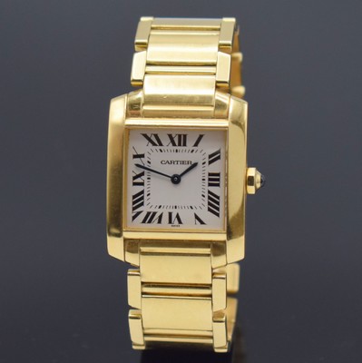 CARTIER Tank Francaise Damenarmbanduhr in GG 750/000 Referenz 1821, Schweiz um 2000, quarz, 2-teil. Geh., Boden 4-fach verschr., Gliederband m. dopp. ...