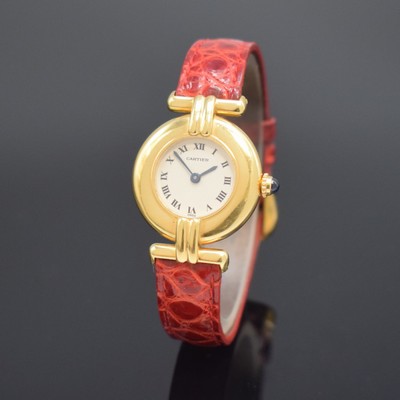 CARTIER Rivoli Damenarmbanduhr in GG 750/000, Schweiz um 1990, quarz, 2-teil. Geh., Boden 2-fach verschr., weißes Zifferbl. m. röm. Zahlen, gebl. ...