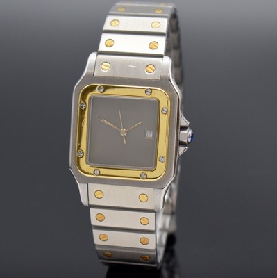 CARTIER Santos Herrenarmbanduhr, Schweiz um 1985, Automatik, Edelstahl/Gold kombiniert inkl. Gliederband m. Faltschl., Monocoque- Geh., Lünette ...