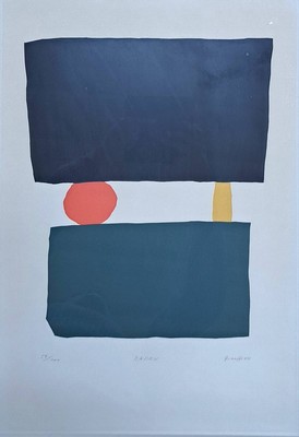 Werner Graeff, 1901 - 1978, Farblinolschnitt, "Badru", 59/100, handsigniert und dat. 64, ca. 54 x 37 cm, unter Glas, Rahmen, l. Altersspuren