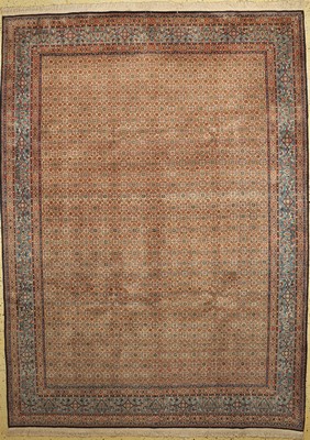 Mud Kork fein, Persien, signiert(Baradaran Amin), ca. 50 Jahre, Korkwolle auf Baumwolle, ca. 346 x 252 cm, EHZ: 1-2