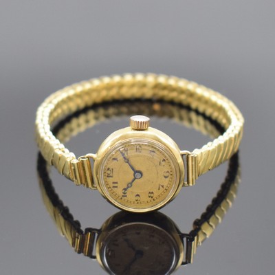 BIDLINGMAIER Armbanduhr in GG 585/000, Deutschland um 1925, Handaufzug, Scharnierboden, Elasto-Fixo-Scheren- Gliederband m. Goldkappen in GG 585/000 ...