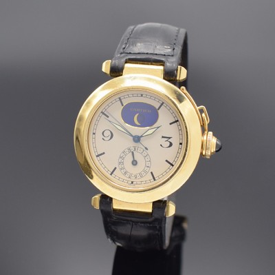 CARTIER Armbanduhr Modellserie Pasha in GG 750/000 Referenz 30001, Schweiz um 1995, quarz, Boden 8-fach verschr., orig. Lederband m. orig. GG 750/000 ...