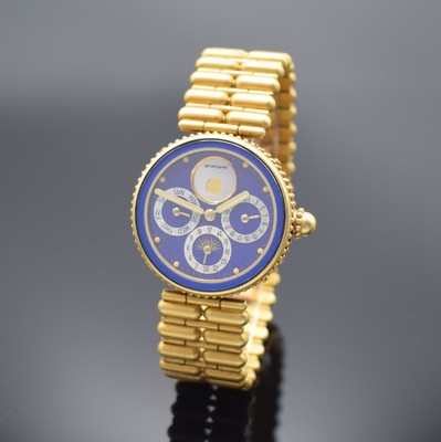 GÉRALD GENTA feine und seltene, astronomische Armbanduhr Serie Gefica in GG 750/000 Referenz G.3149.7, Automatik, Schweiz 1980er Jahre, orig. GG ...