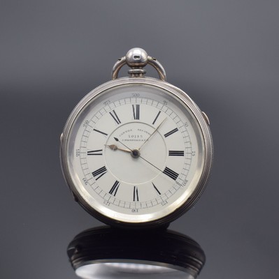 MAX COHEN MANCHESTER Centre Seconds Chronograph offene Herrentaschenuhr in Silber mit Schlüsselaufzug, England um 1900, schweres Silbergeh., 2-teil. ...