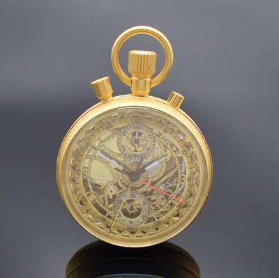 SINN seltene, offene Herrentaschenuhr mit Rattrapante-Stoppfunktion, wohl Prototyp, Deutschland 1980/90er Jahre, Metall verg., verg. Zifferbl. skel., ...