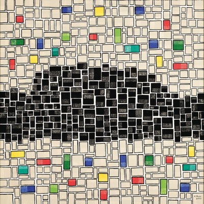 Karin Maas, geb. 1952, Messen und Aussstellungen, Titel: "Die Mauer", Acryl/Lwd, re. unten sign., R., ca. 84x84 cm