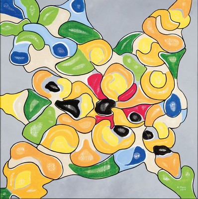 Karin Maas, geb. 1952, Messen und Aussstellungen im In und Ausland, Titel: "Schauen und schmunzeln", Acryl/Lwd, re. unten sign., R., ca. ...