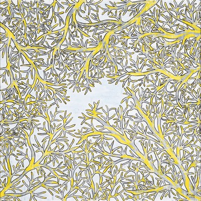 Karin Maas, geb. 1952, Messen und Ausstellungen im In und Ausland, Titel: "Zitronenbaum", Acryl/Lwd, re. unten sign., R., ca. 84x84 cm