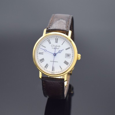 GLASHÜTTE ORIGINAL Herrenarmbanduhr, Deutschland um 1993, Automatik, verg. Gehäuse beids. vergl., Boden aufgedr., weißes Zifferbl. m. röm. ...