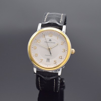 MAURICE LACROIX Herrenarmbanduhr in Stahl/Gold Referenz LC6018, Schweiz um 2000, Automatik, gedr. Stahlgeh. m. gold. Lünette, neutr. Band, silb. ...