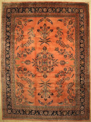 Sarogh Mohajeran fein, Indien, ca. 40 Jahre, Korkwolle auf Baumwolle, ca. 389 x 289 cm, gereinigt, EHZ: 1(gebraucht)