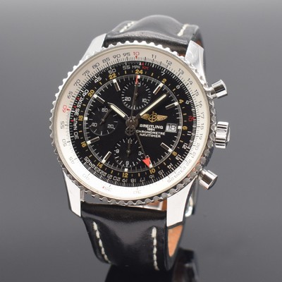 BREITLING Navitimer World Herrenarmbanduhr mit Chronograph und 2er Zeitzone Referenz A24322, Schweiz um 2008, Automatik, großes Edelstahlgeh., Boden ...