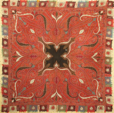Kaschmir Shawl, Indien, um 1930, Wolle gewebt auf Wolle, ca. 180 x 180 cm, EHZ: 1-2
