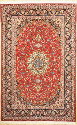 Esfahan fein, Persien, um 1960, Korkwolle auf Seide, ca. 232 x 152 cm, ca. 1,0 Mio. Kn/qm, gereinigt, EHZ: 1(Fransen erneuert)