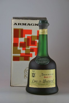 1 Flasche 1970 Armagnac Duc de Maravat, Vic -Fezensac, ca. 700ml, 40% Vol., guter Erhaltungszustand, in Originalkarton