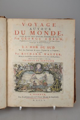 George Anson (1697-1762): Voyage autour du monde fait dans les annees MDCCXL, I, II, III, IV, Genf, Richard Walter 1750, 363 S., ursprünglich mit 34 ...